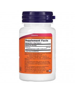 NOW Foods, MK-7, витамин K-2, повышенная сила действия, 300 мкг, 60 растительных капсул